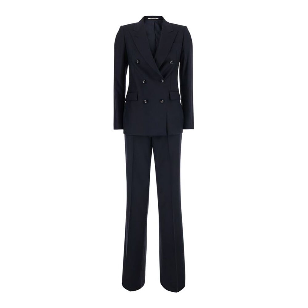 Tagliatore Women Blue Double-Breasted Suit With Peak Revers In Fabric For Women